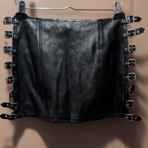 Kookie Black Leather Buckle Skirt